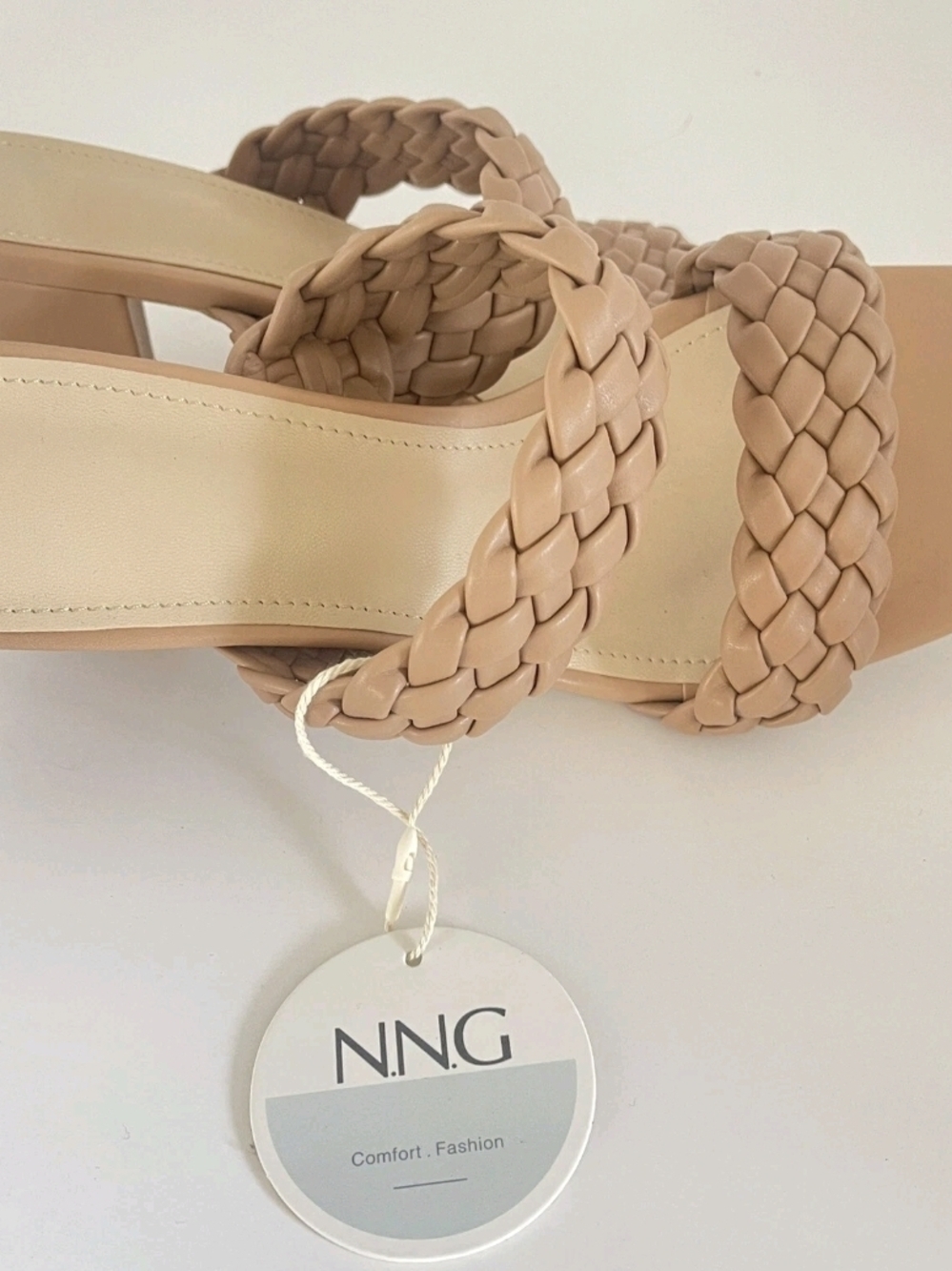 Braided Double-Strap Slide Mules in Nude